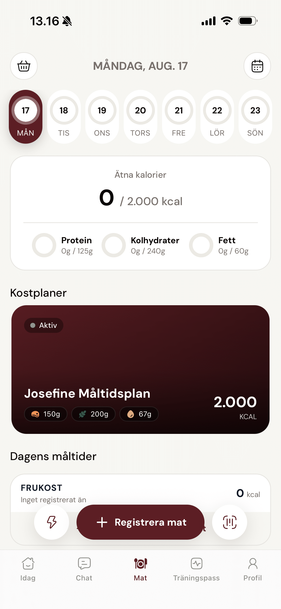 Kaloriöversikt i appen