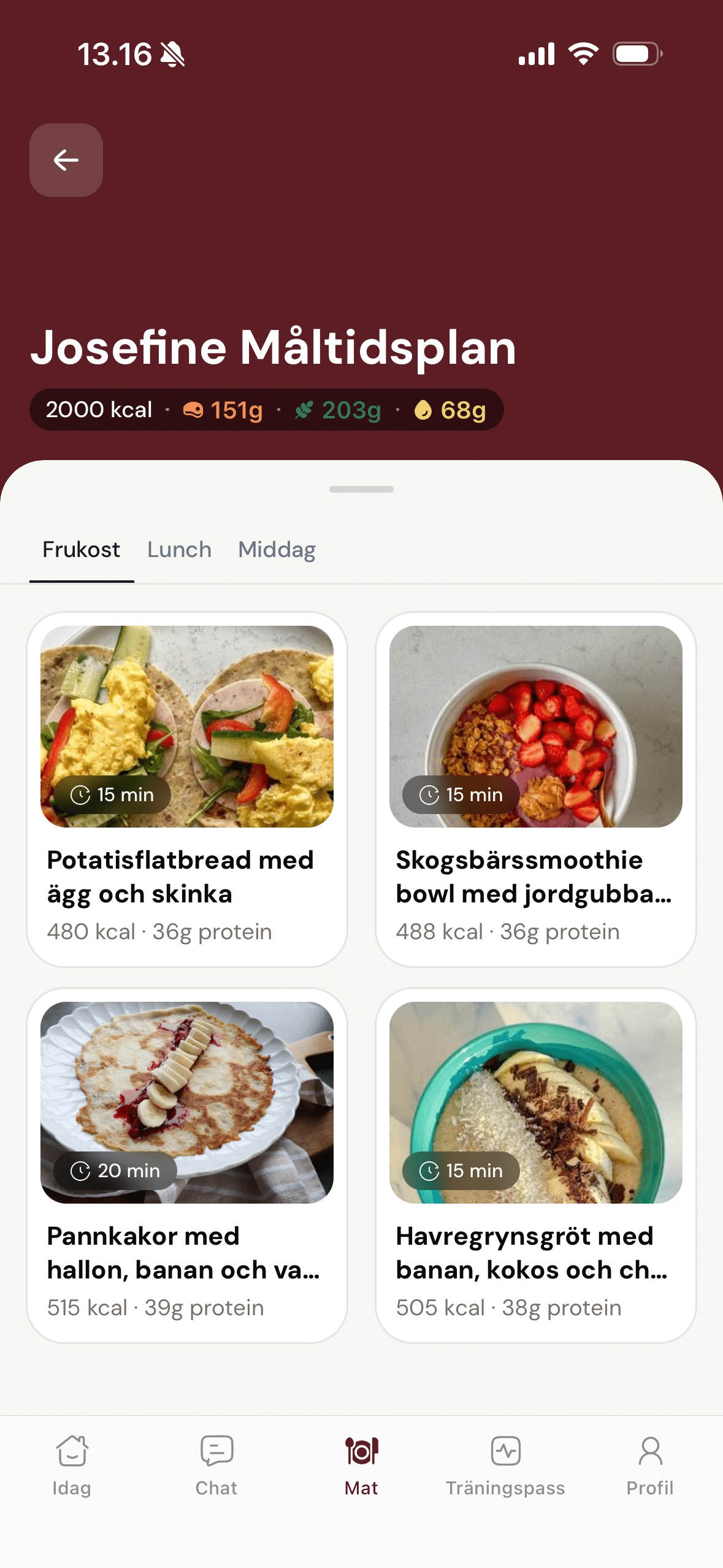 Kostplan i appen