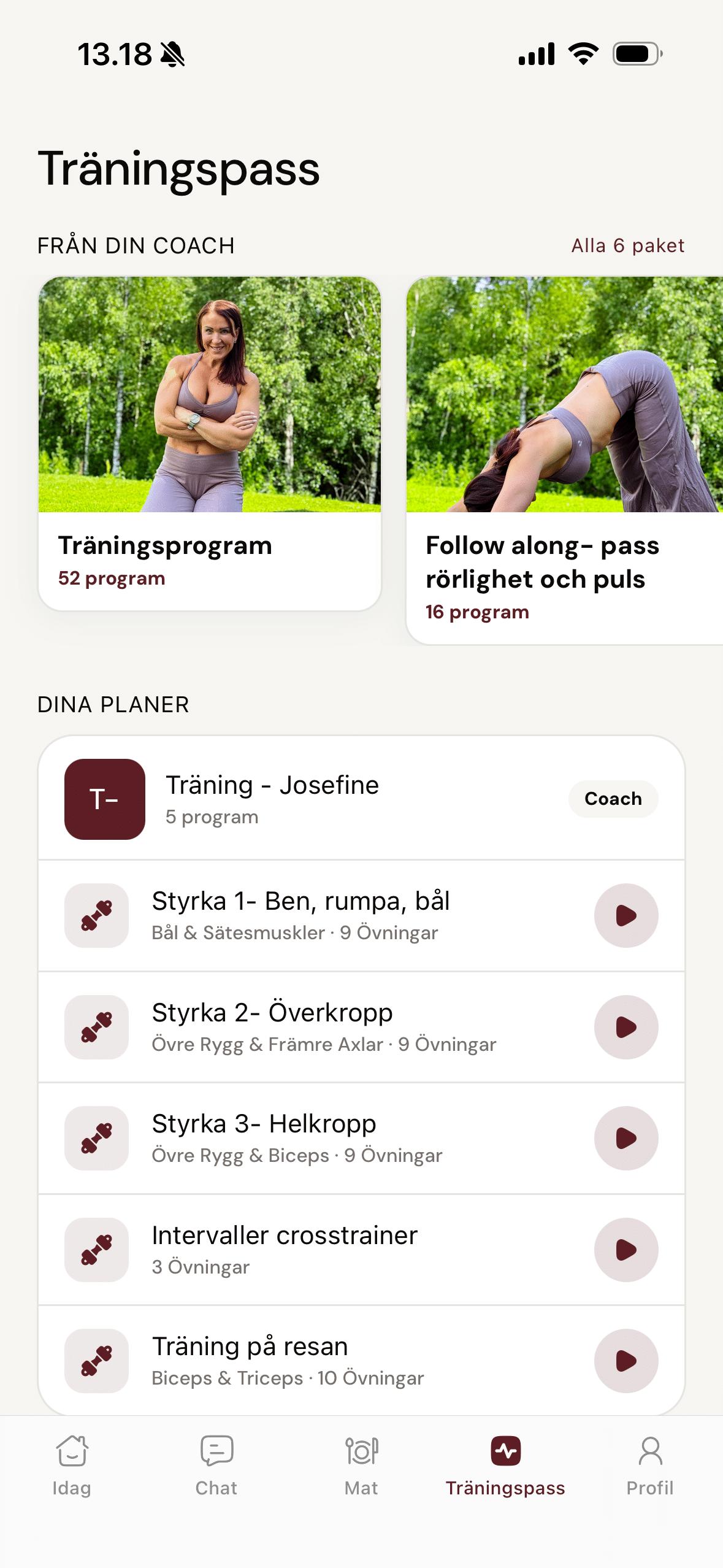 Träningspass i appen