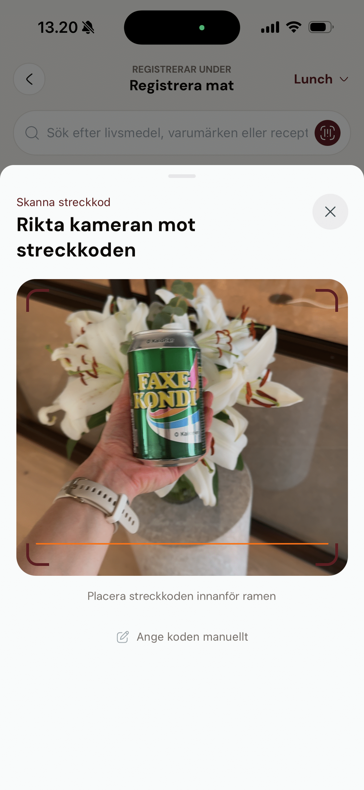 Streckkodsskanning i appen